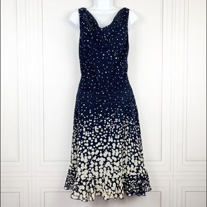 LIZ CLAIBORNE Navy & Cream Dotted Midi Dress Sz 6